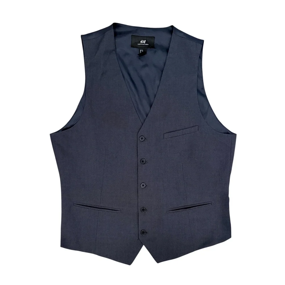 H&M Slim Fit Suit Vest Mens 42R Charcoal Grey 5-Button Waistcoat Business Casual